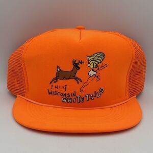 Vintage I Hunt Wisconsin Whitetails Deer Hunting Orange Snapback Trucker Hat Cap